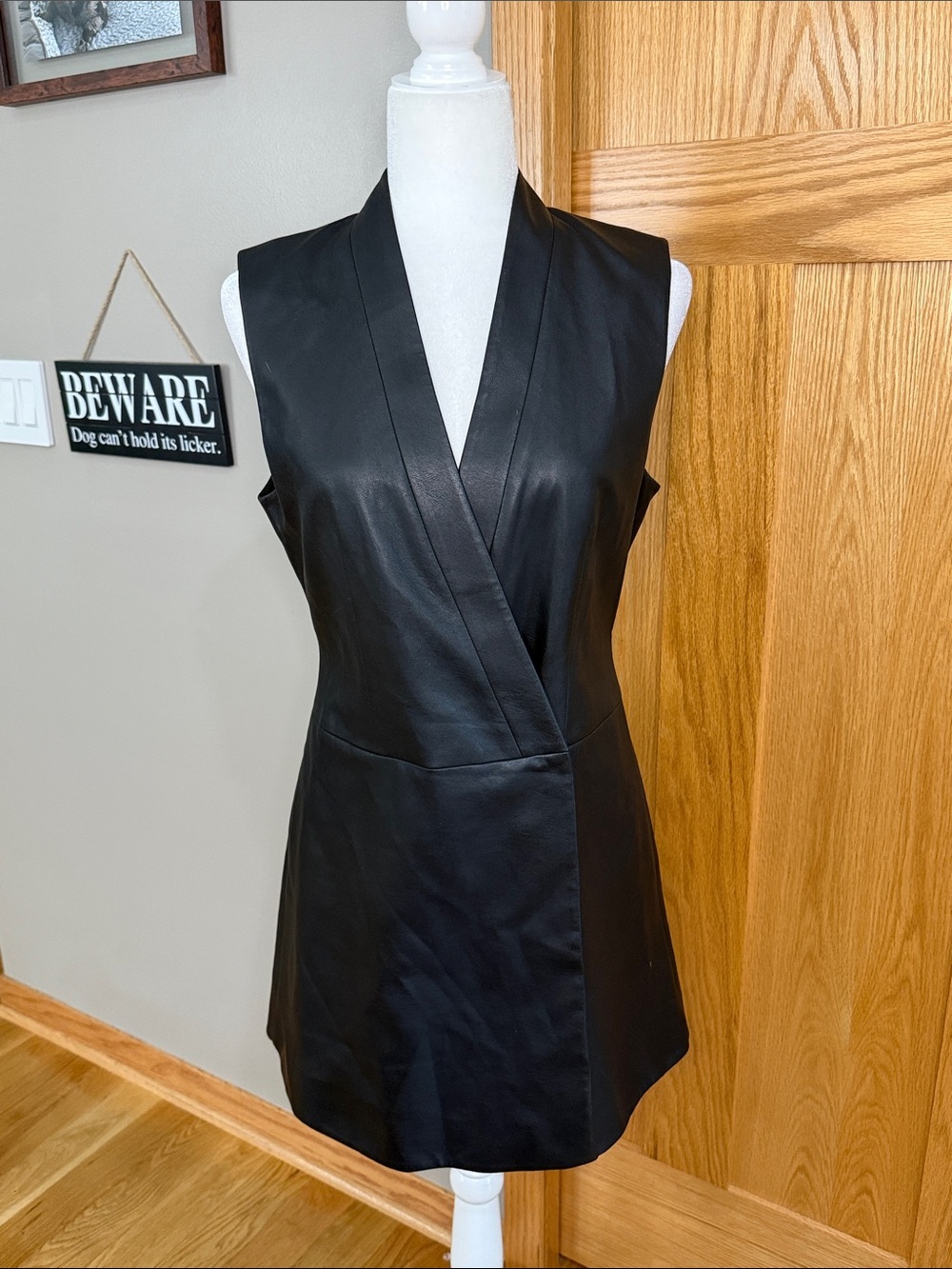 Sleeveless Faux Leather Wrap Dress - Black